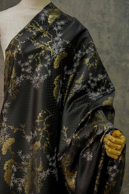 Japanese Kirin Nishijin Brocade Fabric: Black Upholstery, Costume, Decor (65" Wide)