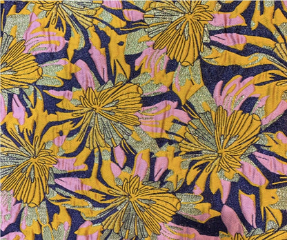 Gold Thread Jacquard Fabric: Vintage Floral African Style, 55" Wide