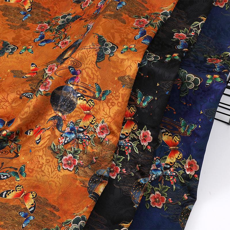 Ancient Roses Tea Silk Satin Fabric: Digital Print, 59" Wide