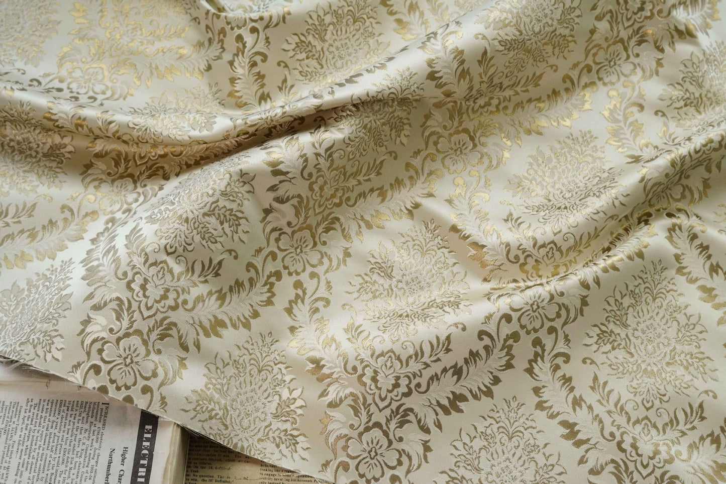 Gold Thread Brocade Jacquard Damask Fabric - Retro Palace Style