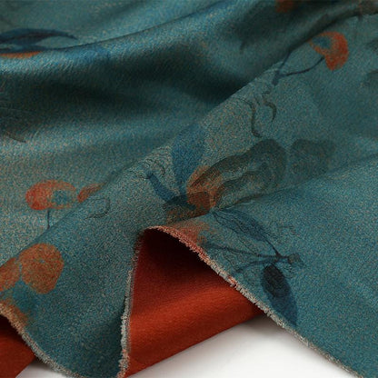 Thousand Miles Rivers Mountains Tea Silk Satin Fabric: 59"W Upholstery, Costume, Drapery