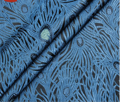 Peacock Tail Silk Brocade Fabric: 29.5"W Jacquard Rayon Blend