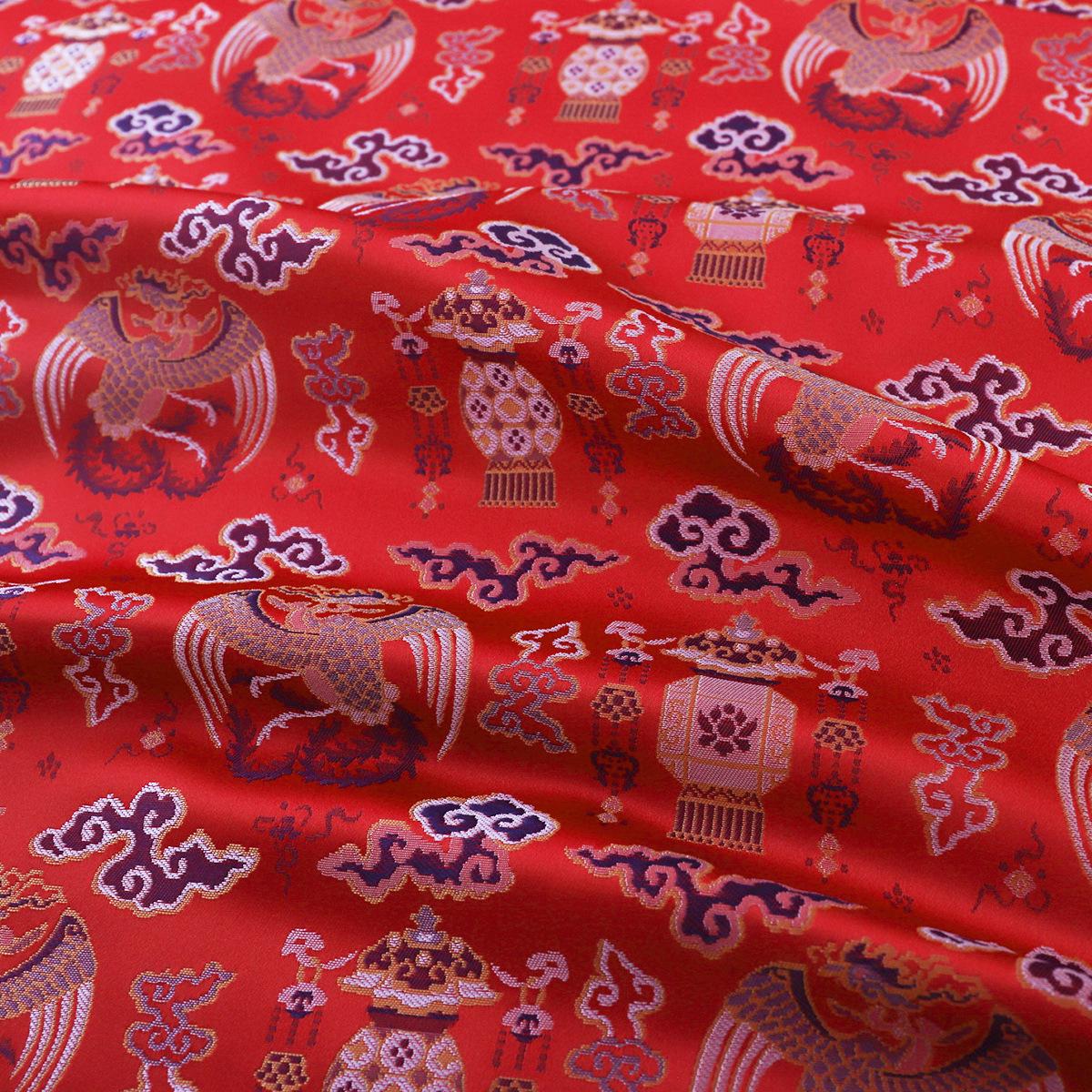 Tissu à motif tibétain Bada : revêtement de cheongsam rouge, décoration de costume (59 po de large)