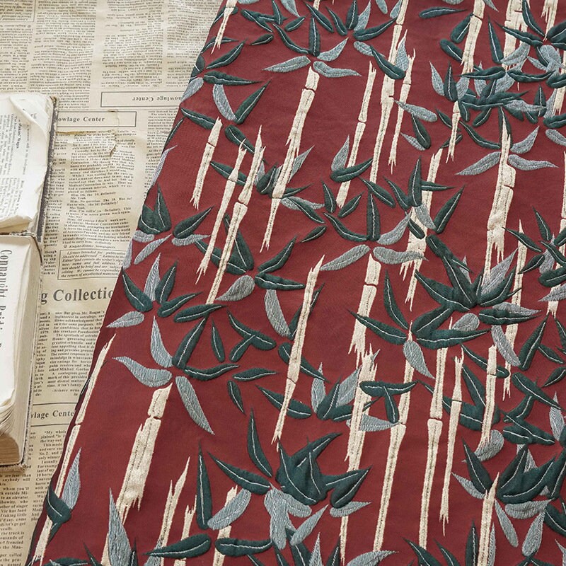 Tissu jacquard en bambou tissé : style peinture à l’huile, 152 cm de large