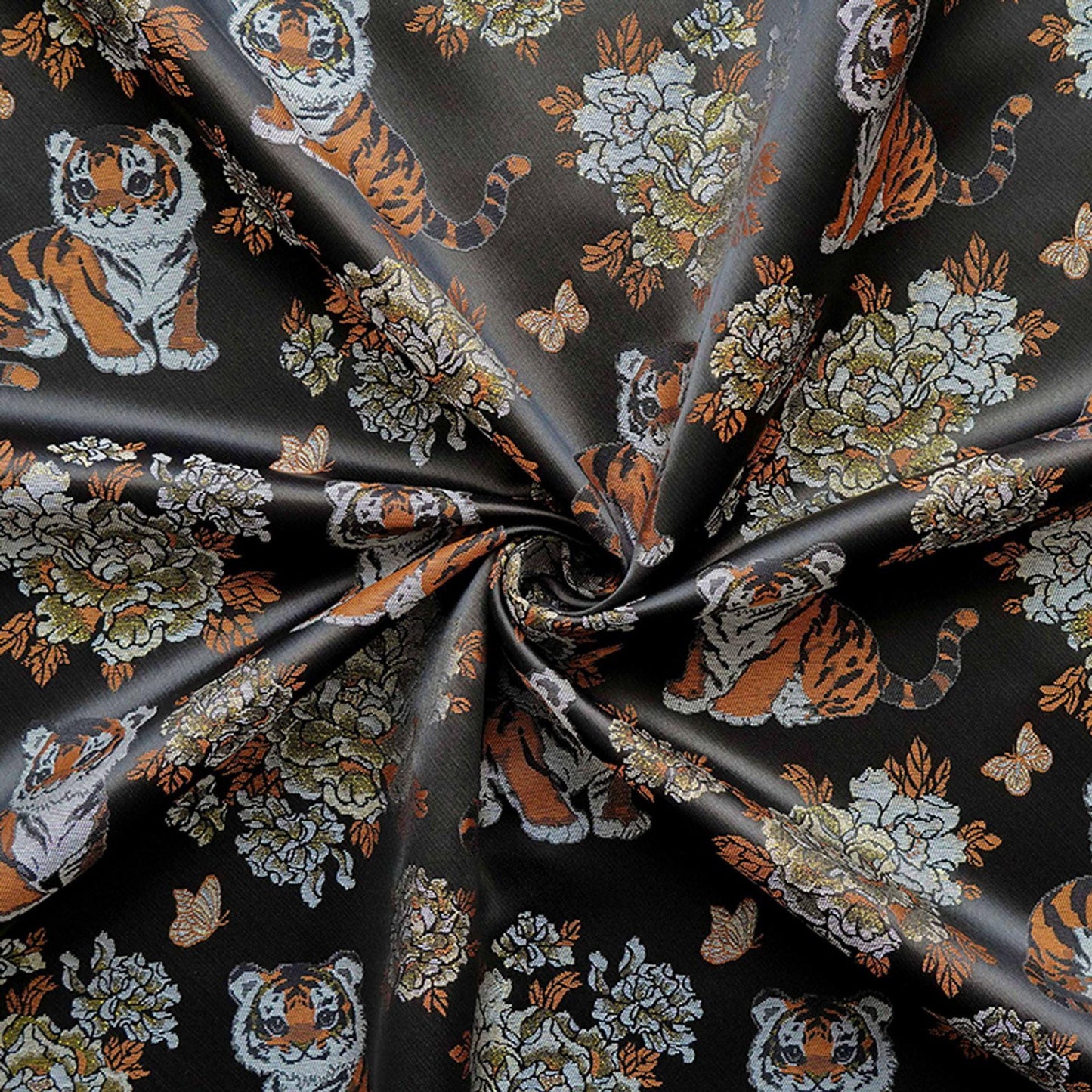 Tiger & Peony Brocade Fabric ��� Chinese Jacqua" Wide