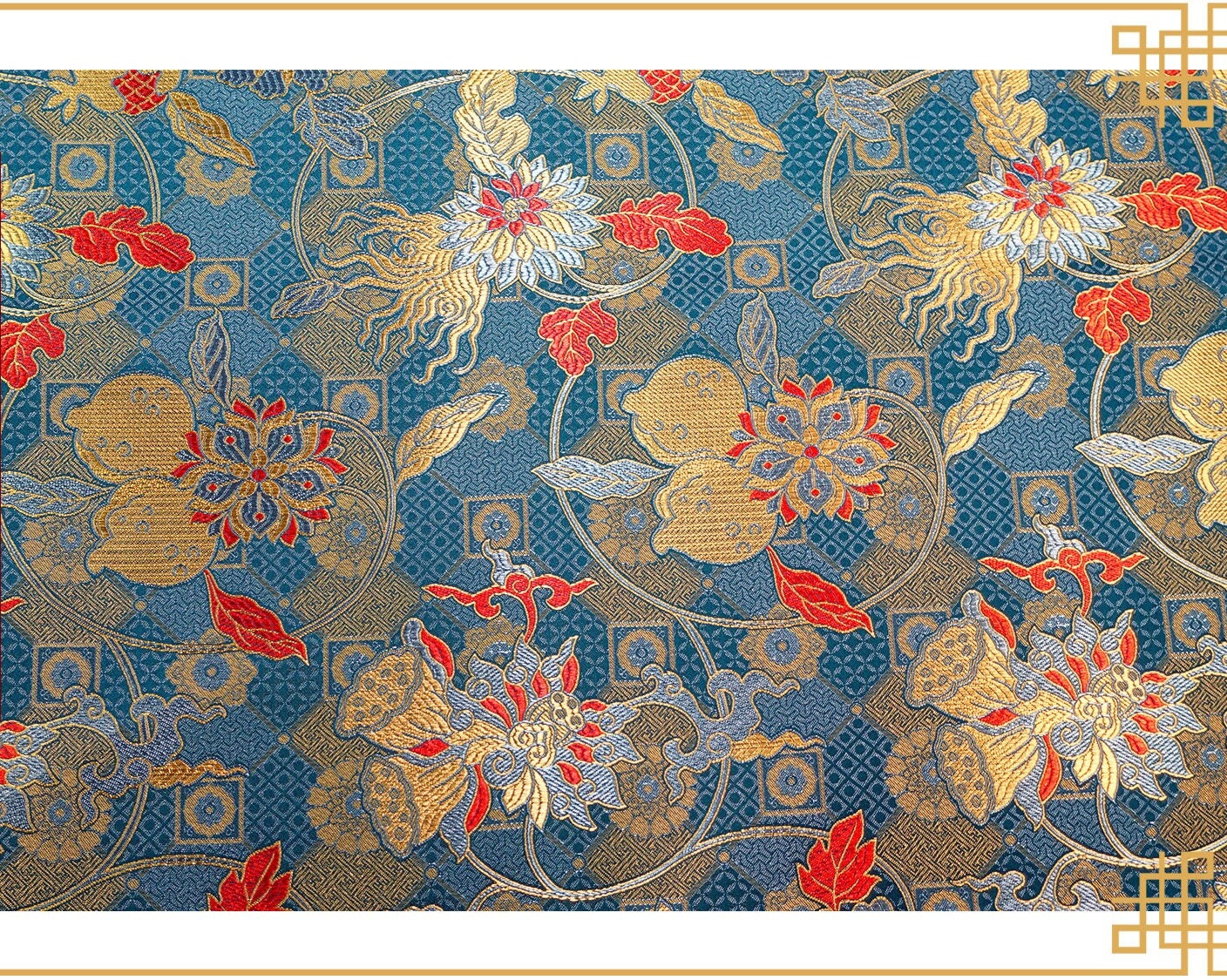 Tissu brocart de soie à motif grenade : rayonne pour ameublement, costumes et décoration (45 po de largeur, 1 mètre)