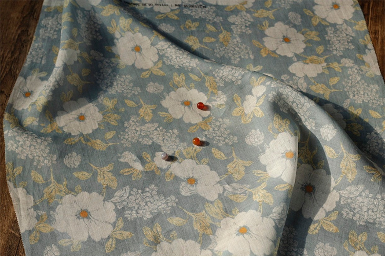 Floral Ramie Fabric: Vintage Style Sewing Material, 55"W