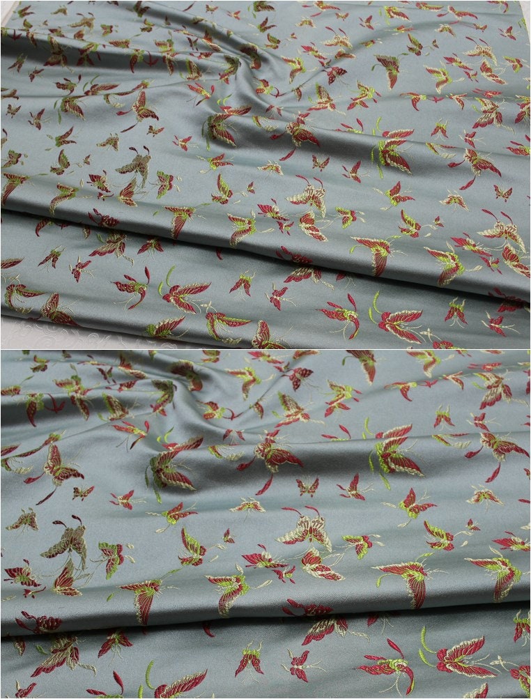 Butterfly Floral Silk Brocade Fabric - Chinese Jacquard (29.5"W)