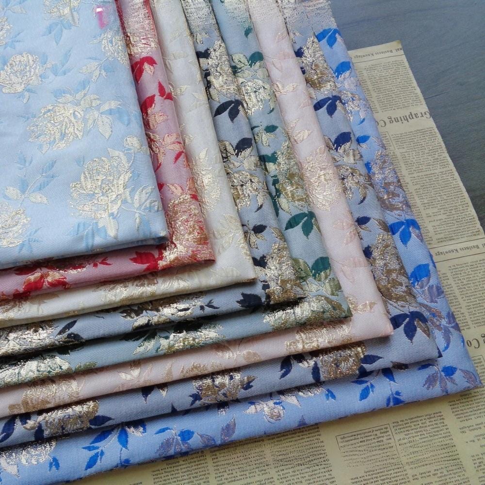 Gold Thread Floral Jacquard Fabric: Vintage Style Upholstery, Sewing (55"W By 1 Meter)