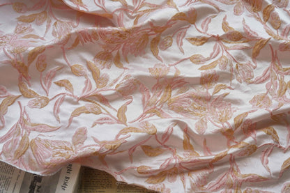 Gold Thread Jacquard Fabric: 3D Embossed Floral Woven Upholstery - 62"W