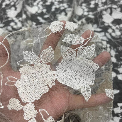 Peony Lace Tulle Fabric: Sequin Embroidery, DIY Wedding Gown Material