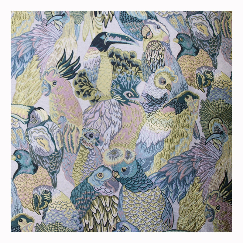 Tissu jacquard perroquet : tissu d’ameublement et de couture de créateur, 145 cm de large