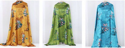 Peach Teal Tea Silk Satin Fabric: Floral Print, 59" Wide