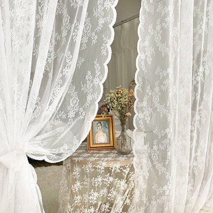 French Lace Curtain Fabric: Rose Wavy Yarn, 110" Height