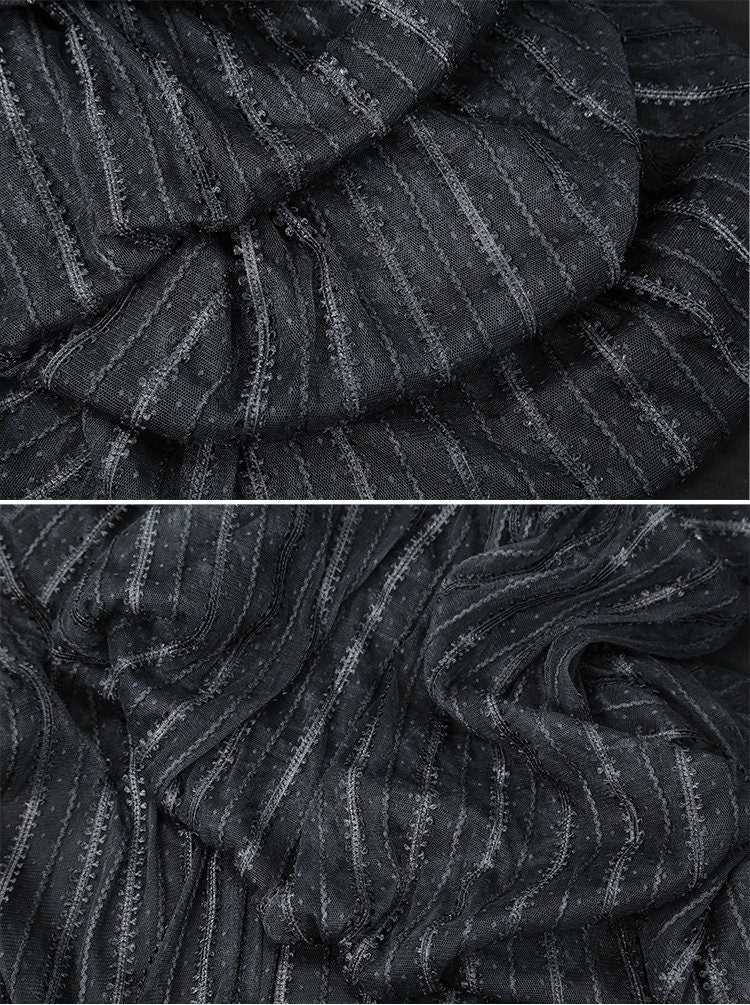 Striped Mesh Lace Fabric, Embroidered Polyester, Costume, Wedding Decor, 65"Wide