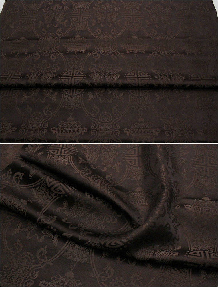 Brocart de soie chinois : motif double Poissons, ameublement et costumes