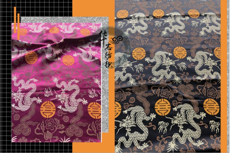 Chinese Dragon Brocade Fabric: Multi-Color Rayon, 29.5" Wide, Upholstery & Sewing