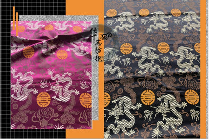 Chinese Dragon Brocade Fabric: Multi-Color Rayon, 29.5" Wide, Upholstery & Sewing