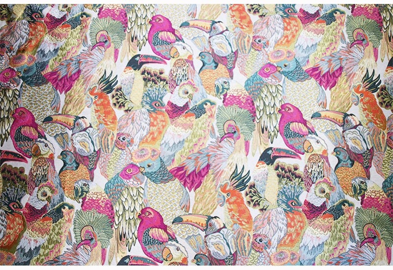 Tissu jacquard perroquet : tissu d’ameublement et de couture de créateur, 145 cm de large