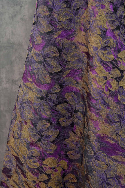 Floral Jacquard Fabric | Purple Abstract Woven Upholstery, 63"W