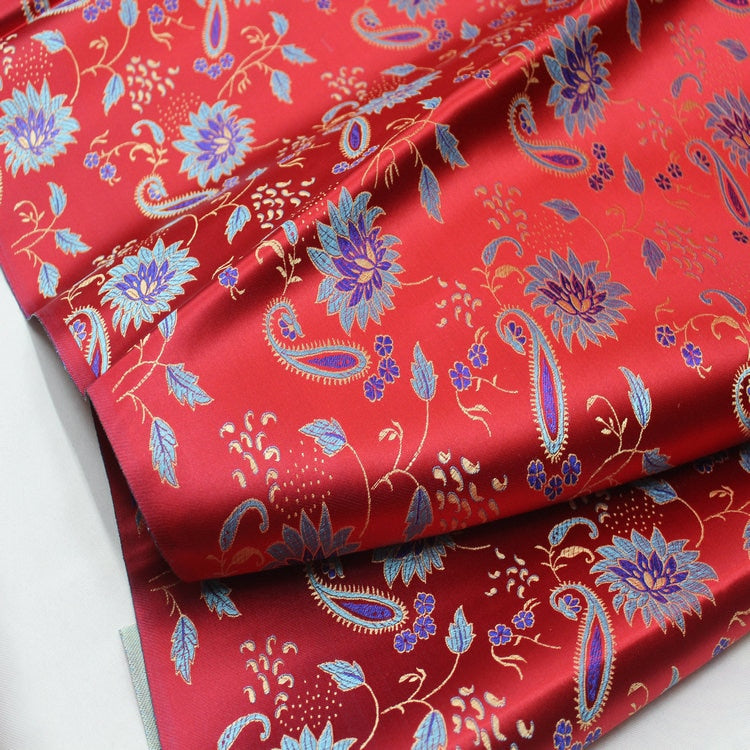 Tissu brocart de soie rouge : 89 cm de large, motif pivoine, tissu de mariage chinois