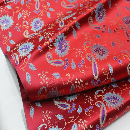 Tissu brocart de soie rouge : 89 cm de large, motif pivoine, tissu de mariage chinois