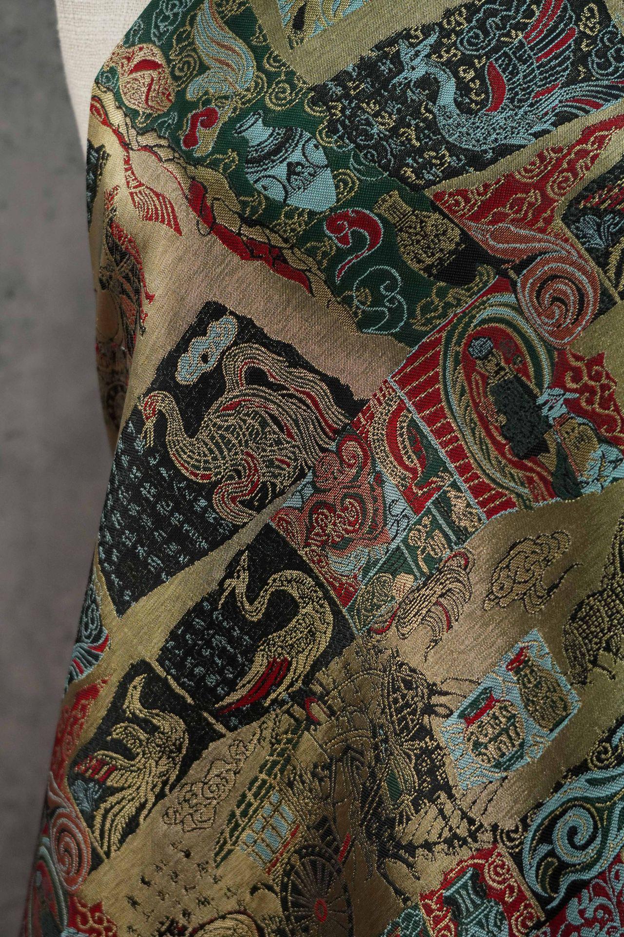 Gold Thread Song Brocade Jacquard Fabric, Tibetan Style, 59" Wide
