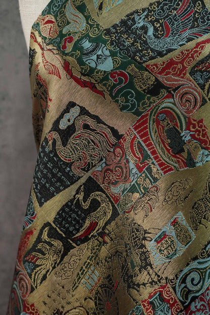 Gold Thread Song Brocade Jacquard Fabric, Tibetan Style, 59" Wide