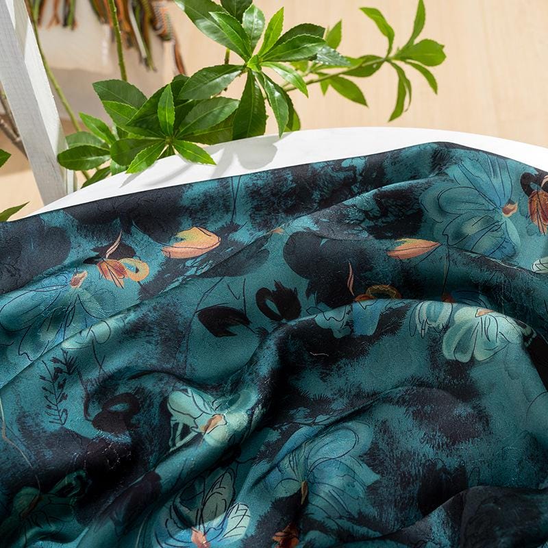 Tissu satin de soie bleu paon, couleur thé : 150 cm de large, pour ameublement, costumes et rideaux