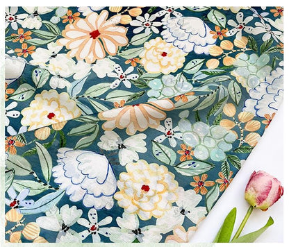 Tissu en coton imprimé numérique à motif floral des profondeurs marines ���� Quilting, confection de vêtements, couture, matériel de loisirs créatifs"Large