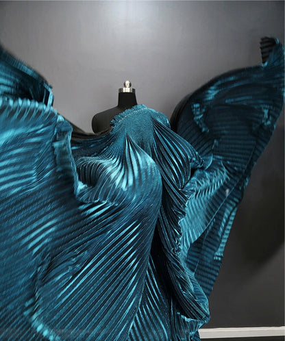 Pleated Striped Satin Fabric, Crinkled Mesh Drape, 57"W, Sewing by the Meter