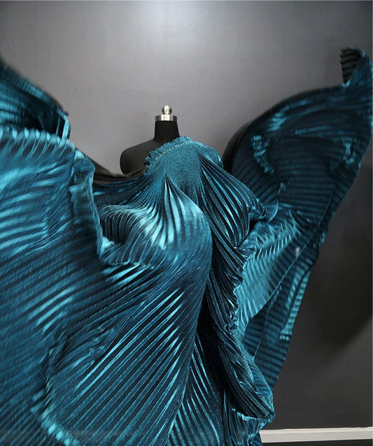 Pleated Striped Satin Fabric, Crinkled Mesh Drape, 57"W, Sewing by the Meter