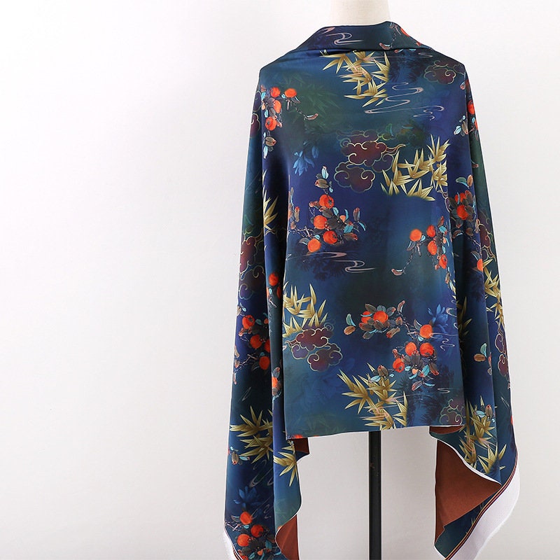 Floral Tea Silk Satin Fabric: 59"W Digital Print