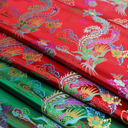 Tissu brocart Phoenix : Robe de mariée chinoise Cheongsam en satin de soie