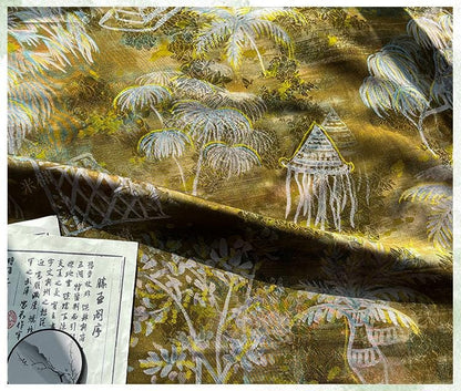 Rayon Silk Jacquard Xiangyun Fabric, Handcrafted Warm Forest Home Textile for Sewing, Dressmaking, DIY Craf" Wide