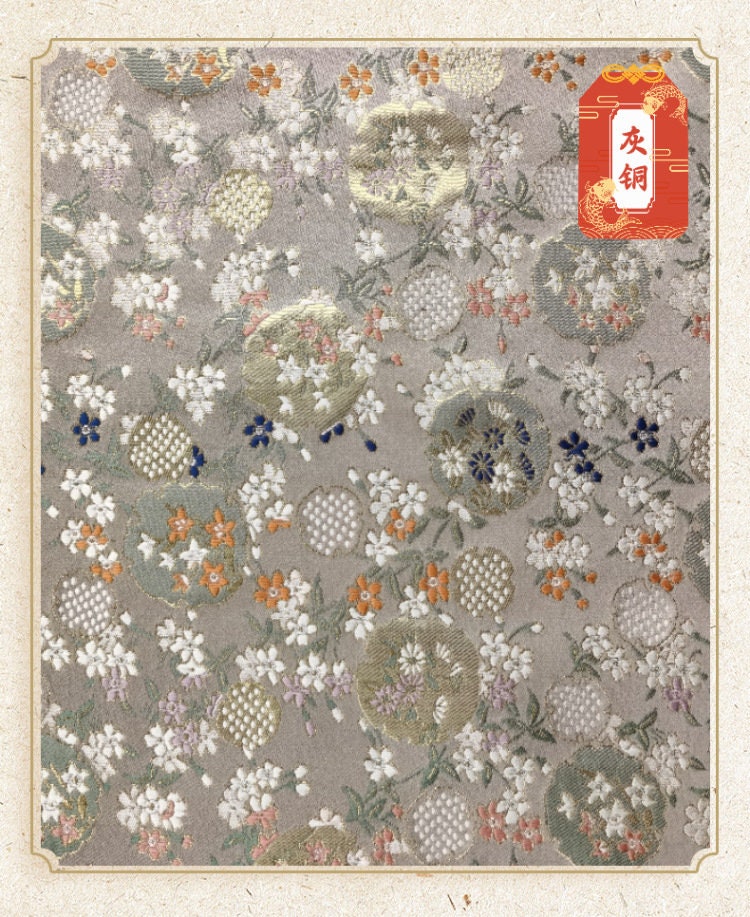 Japanese Dianthus Silk Brocade Fabric: Kimono Bowknot Sewing Material
