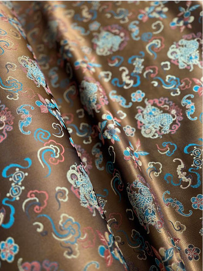 Tissu brocart de soie et rayonne couleur café ��� Kirin Fortune Patte" Large