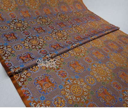 Caramel Brocade Fabric: Chinese Jacquard Weave Silk Satin (29.5" Wide)