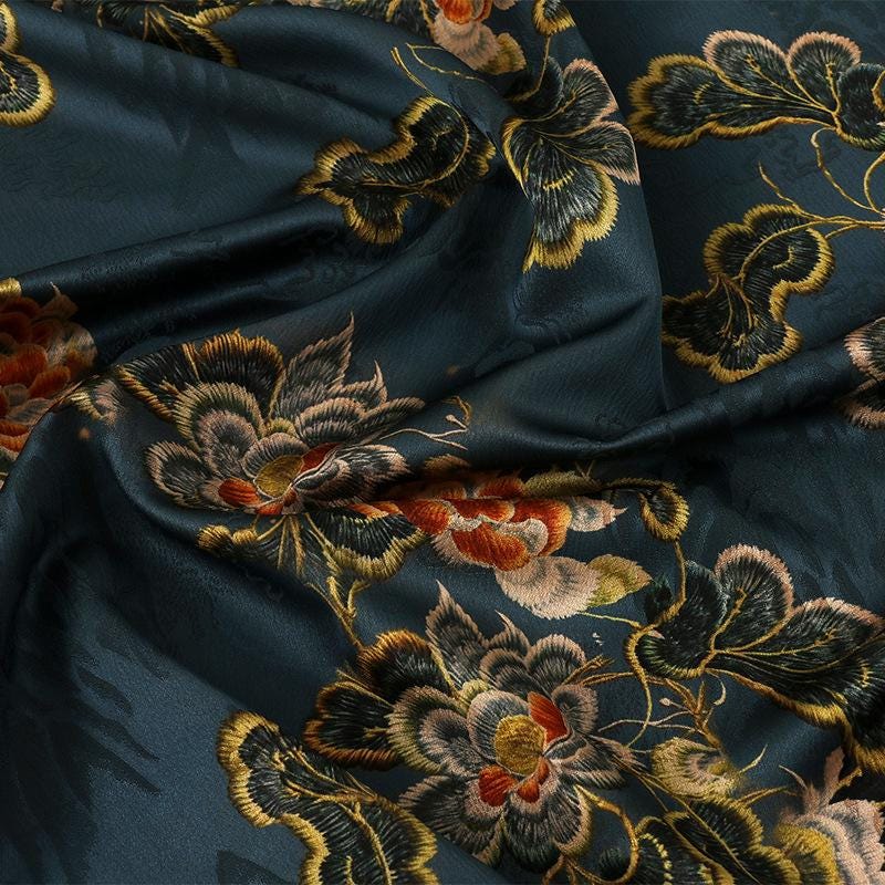 Tissu jacquard satiné : soie shantung imprimée numériquement, 150 cm de large – Ameublement, costumes, rideaux
