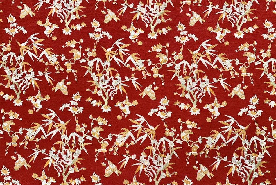 Red Jacquard Chenille Fabric: Floral Upholstery, Costume, Decor (by the Meter)