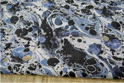 Blue Black Gold Splash Ink Jacquard Fabric: 59"W Upholstery