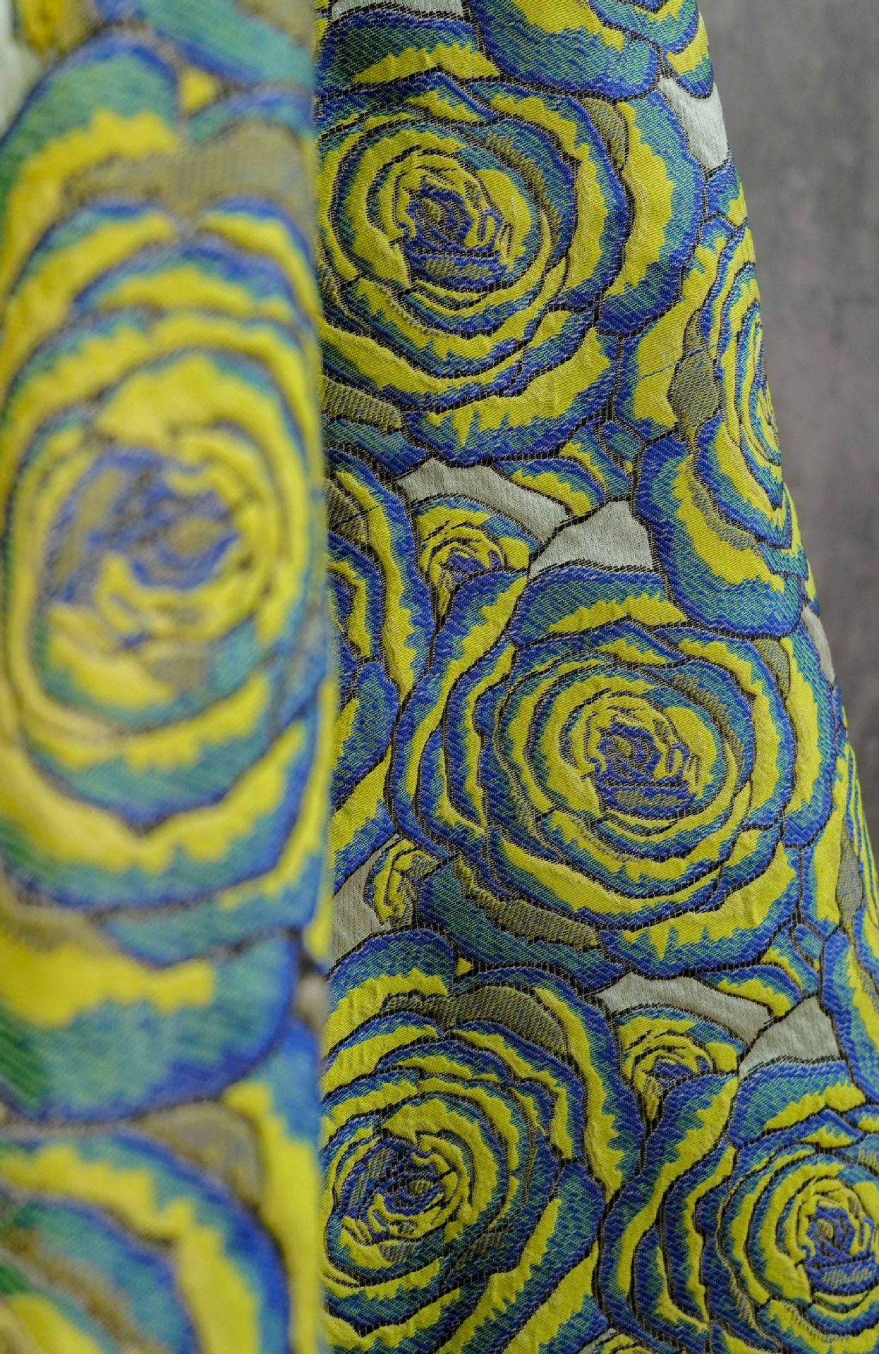 Artistic Abstract Rose Embossed Jacquard Fabric ��� Textured Floral Desi"Wide