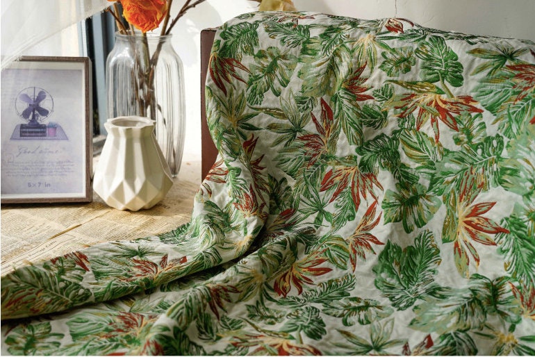 Green Forest Jacquard Fabric: Rayon Polyester Blend, 59" Wide