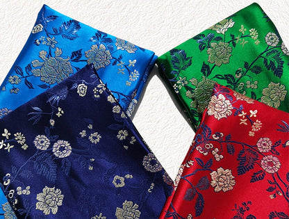 Floral Silk Brocade Fabric: Red Chinese Style Sewing Material