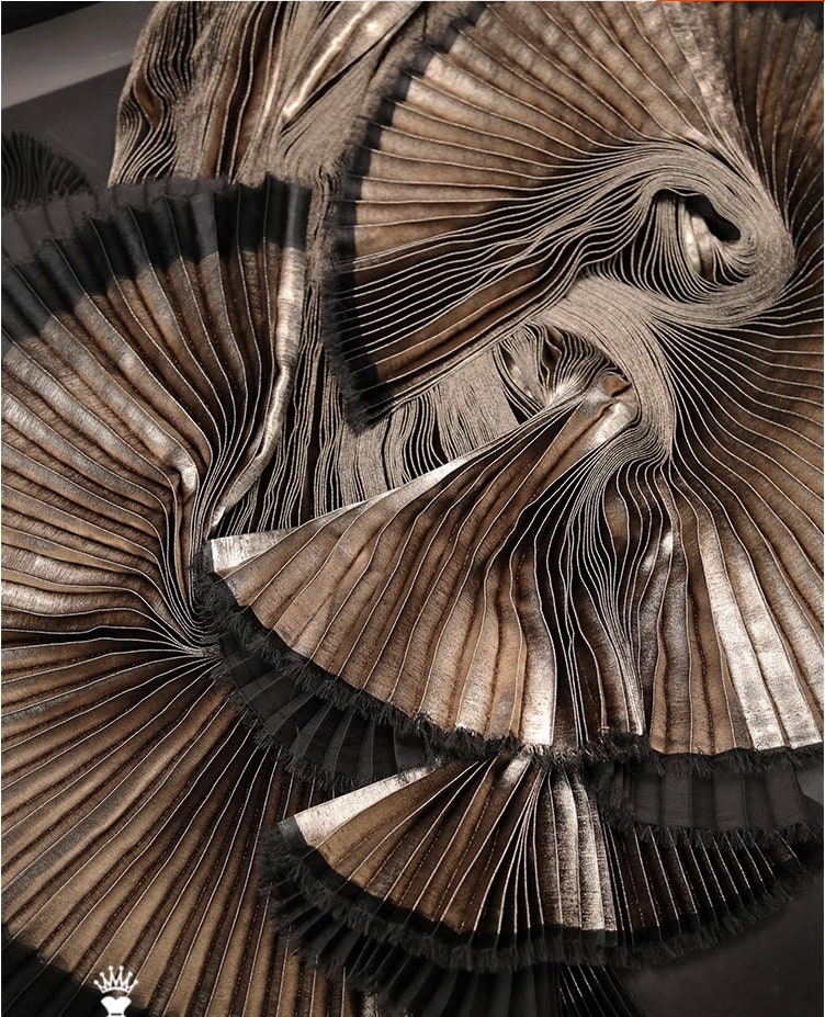 Metallic Silver Pleated Fabric: Stiff Texture, 59" Wide
