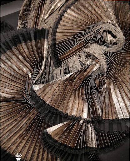 Metallic Silver Pleated Fabric: Stiff Texture, 59" Wide