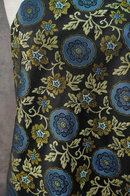 Botanical Song Jin Brocade Textile - Woven Creeping Vine and Small Flowers Design, 59"Wide