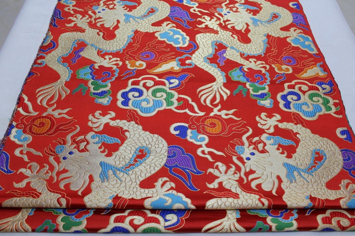 Chinese dragon robe, cheongsam, Tibetan robe, spinning Fabric, silk, satin, and brocade, 29"W