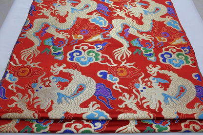 Chinese dragon robe, cheongsam, Tibetan robe, spinning Fabric, silk, satin, and brocade, 29"W