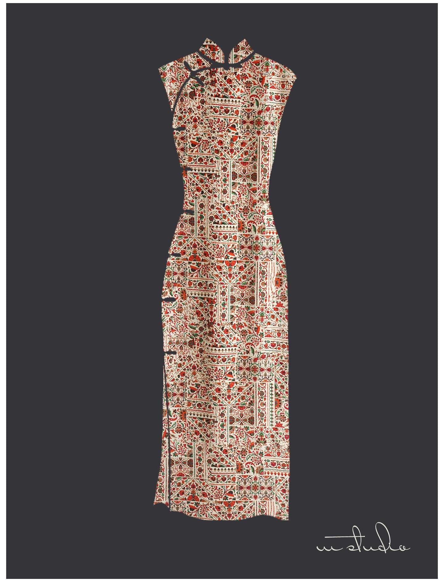 Tissu satin de coton à motif Dunhuang : largeur 140 cm, pour costumes et décoration